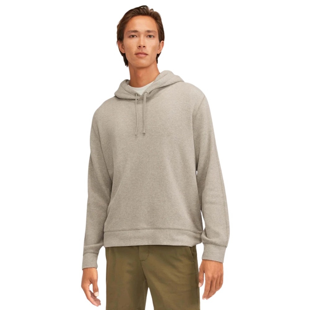 Everlane Hoodie Mens Large Tan Gray Organic Cotton Waffle Knit Pullover Heather